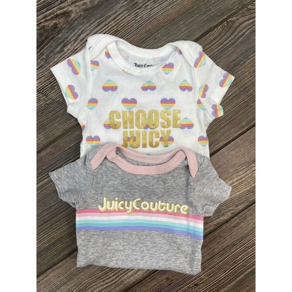 Juicy Couture Infant Girl One Piece Bodysuit (Bundle of 2) 3/6 month Gray White - Picture 2 of 10